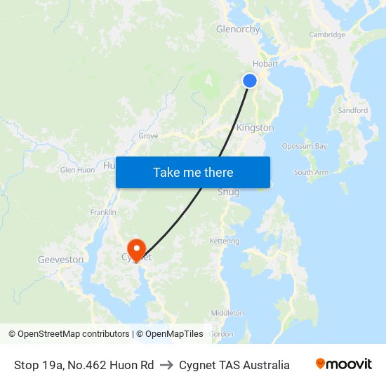 Stop 19a, No.462 Huon Rd to Cygnet TAS Australia map