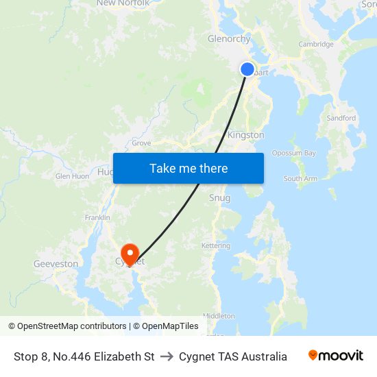 Stop 8, No.446 Elizabeth St to Cygnet TAS Australia map