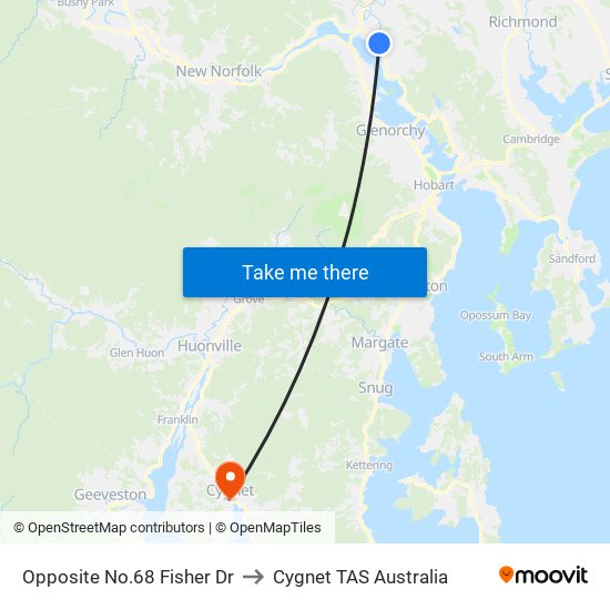 Opposite No.68 Fisher Dr to Cygnet TAS Australia map