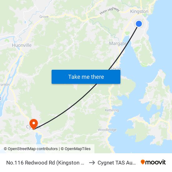 No.116 Redwood Rd (Kingston Christian) to Cygnet TAS Australia map