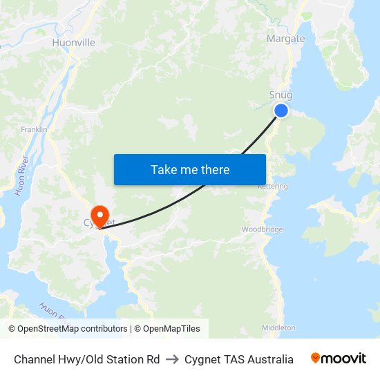 Channel Hwy/Old Station Rd to Cygnet TAS Australia map