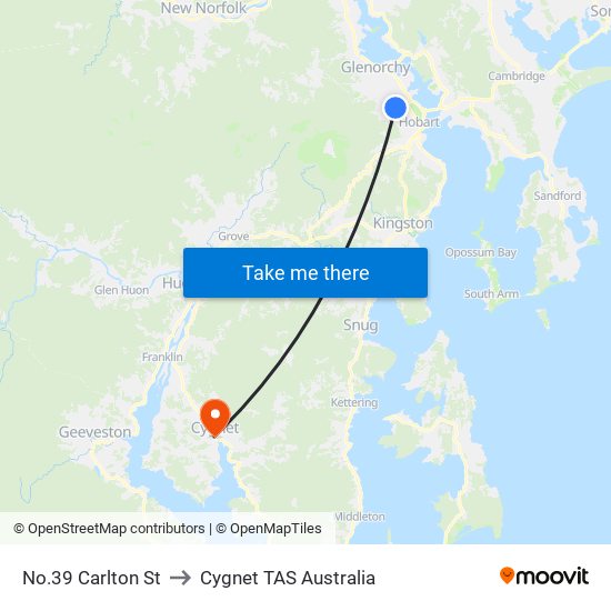 No.39 Carlton St to Cygnet TAS Australia map