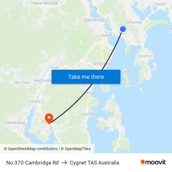 No.370 Cambridge Rd to Cygnet TAS Australia map