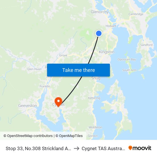 Stop 33, No.308 Strickland Ave to Cygnet TAS Australia map