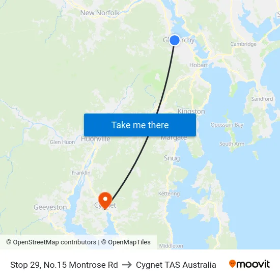 Stop 29, No.15 Montrose Rd to Cygnet TAS Australia map