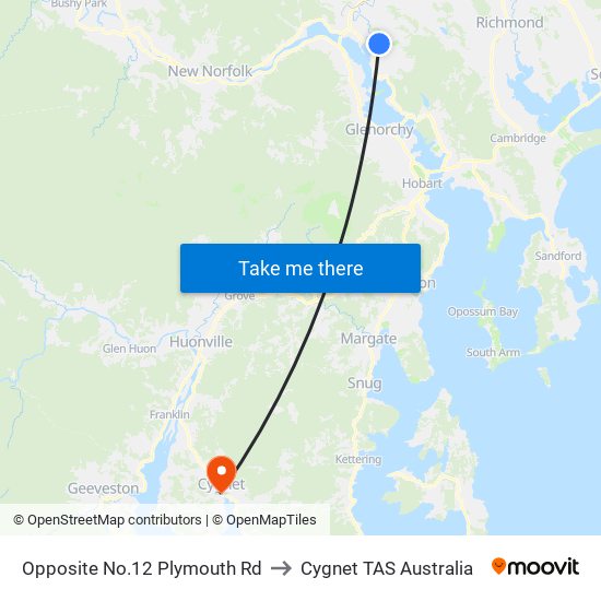 Opposite No.12 Plymouth Rd to Cygnet TAS Australia map