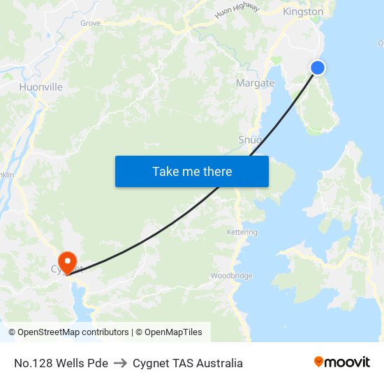 No.128 Wells Pde to Cygnet TAS Australia map
