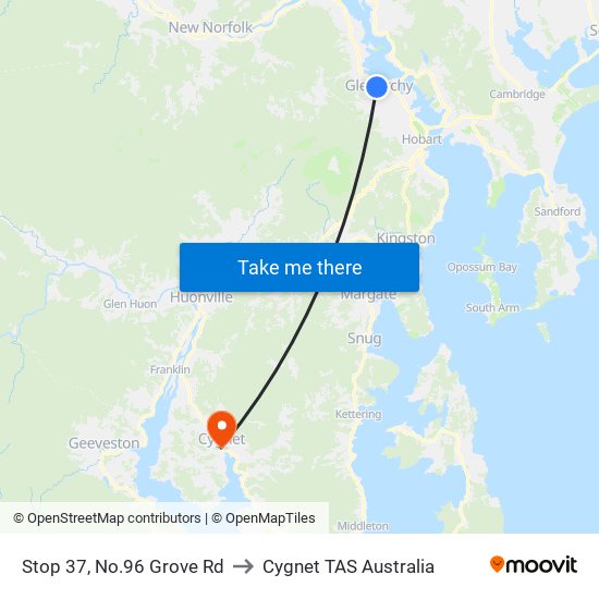 Stop 37, No.96 Grove Rd to Cygnet TAS Australia map