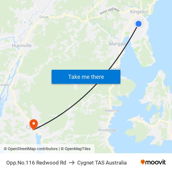 Opp.No.116 Redwood Rd to Cygnet TAS Australia map