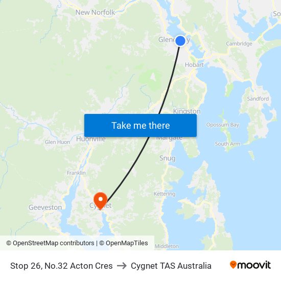 Stop 26, No.32 Acton Cres to Cygnet TAS Australia map