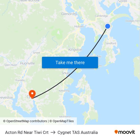 Acton Rd Near Tiwi Crt to Cygnet TAS Australia map