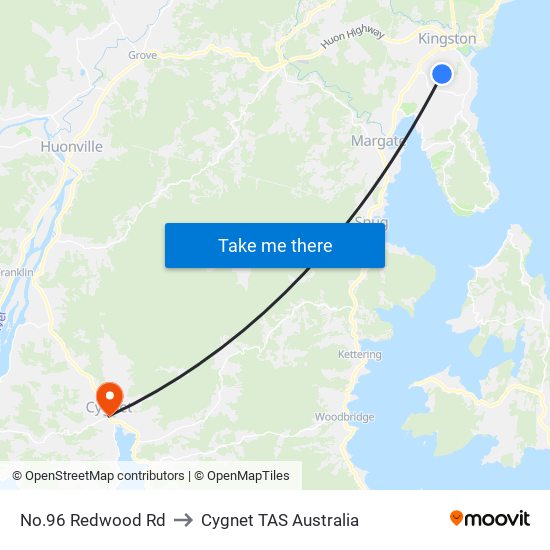 No.96 Redwood Rd to Cygnet TAS Australia map