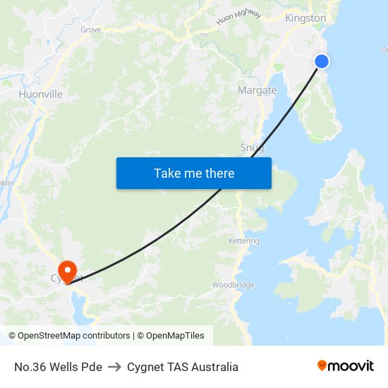 No.36 Wells Pde to Cygnet TAS Australia map