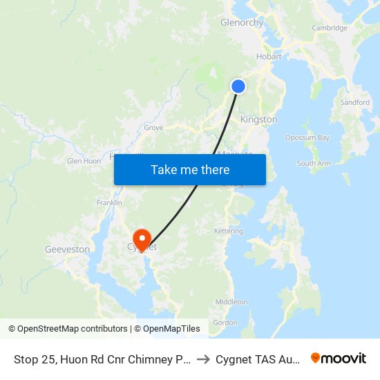 Stop 25, Huon Rd Cnr Chimney Pot Hill Rd to Cygnet TAS Australia map