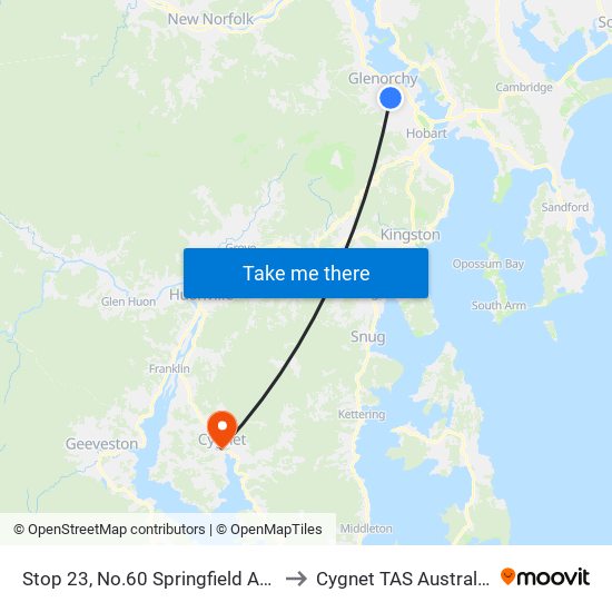 Stop 23, No.60 Springfield Ave to Cygnet TAS Australia map