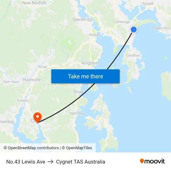 No.43 Lewis Ave to Cygnet TAS Australia map