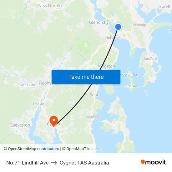 No.71 Lindhill Ave to Cygnet TAS Australia map