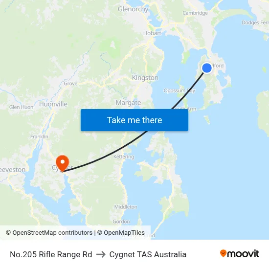 No.205 Rifle Range Rd to Cygnet TAS Australia map