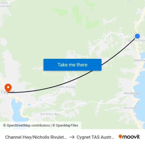 Channel Hwy/Nicholls Rivulet Rd to Cygnet TAS Australia map