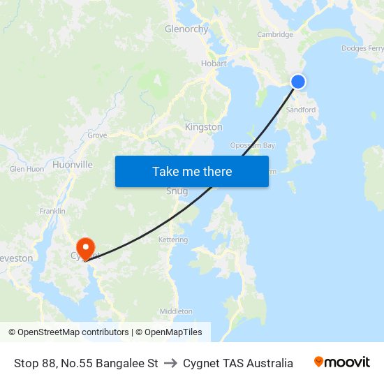 Stop 88, No.55 Bangalee St to Cygnet TAS Australia map