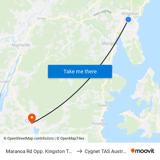 Maranoa Rd Opp. Kingston Town to Cygnet TAS Australia map