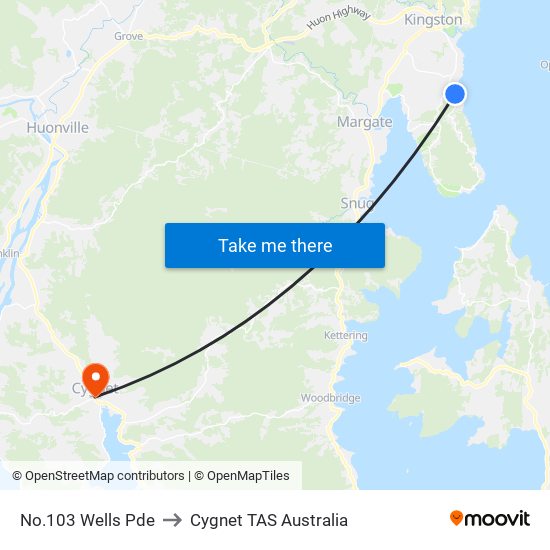 No.103 Wells Pde to Cygnet TAS Australia map