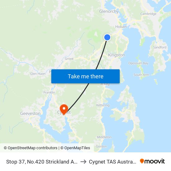 Stop 37, No.420 Strickland Ave to Cygnet TAS Australia map