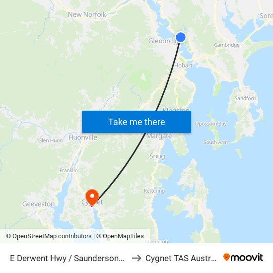 E Derwent Hwy / Saundersons Rd to Cygnet TAS Australia map