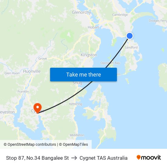 Stop 87, No.34 Bangalee St to Cygnet TAS Australia map