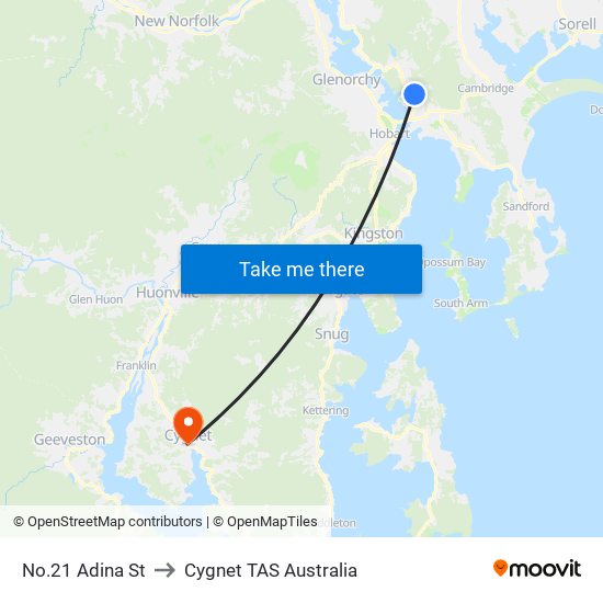 No.21 Adina St to Cygnet TAS Australia map