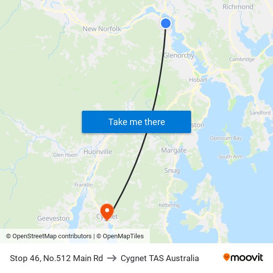 Stop 46, No.512 Main Rd to Cygnet TAS Australia map