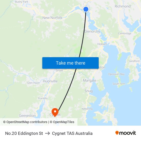 No.20 Eddington St to Cygnet TAS Australia map