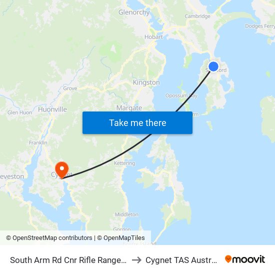 South Arm Rd Cnr Rifle Range Rd to Cygnet TAS Australia map