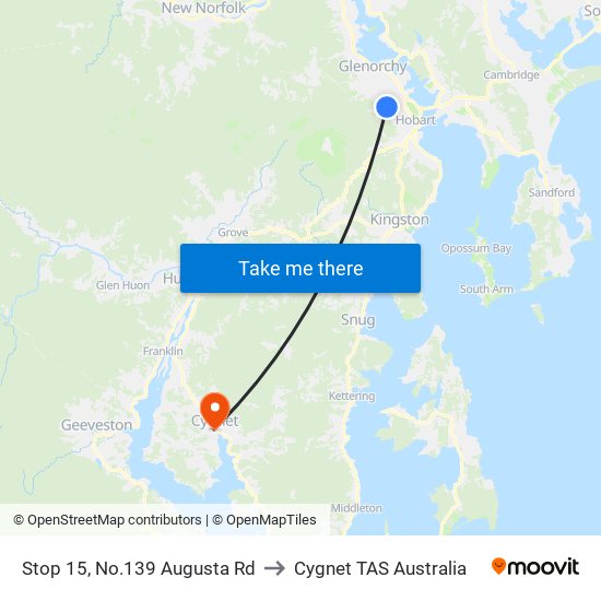 Stop 15, No.139 Augusta Rd to Cygnet TAS Australia map