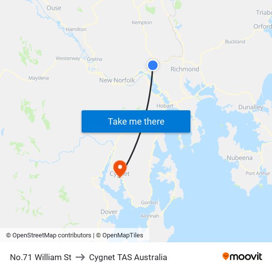 No.71 William St to Cygnet TAS Australia map