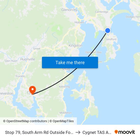 Stop 79, South Arm Rd Outside Foreshore Hotel to Cygnet TAS Australia map