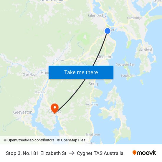 Stop 3, No.181 Elizabeth St to Cygnet TAS Australia map