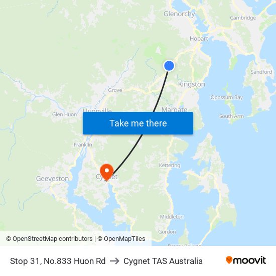 Stop 31, No.833 Huon Rd to Cygnet TAS Australia map