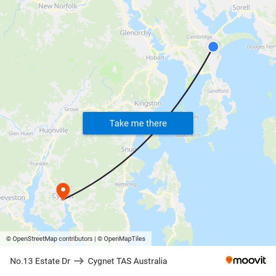 No.13 Estate Dr to Cygnet TAS Australia map