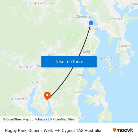 Rugby Park, Queens Walk to Cygnet TAS Australia map