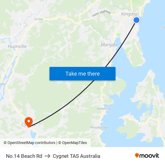 No.14 Beach Rd to Cygnet TAS Australia map