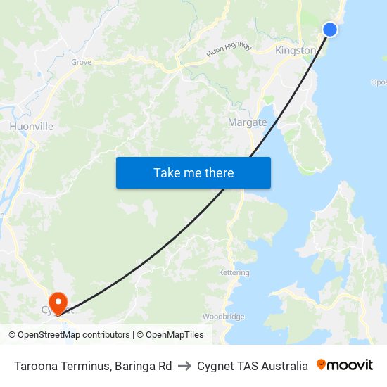 Taroona Terminus, Baringa Rd to Cygnet TAS Australia map