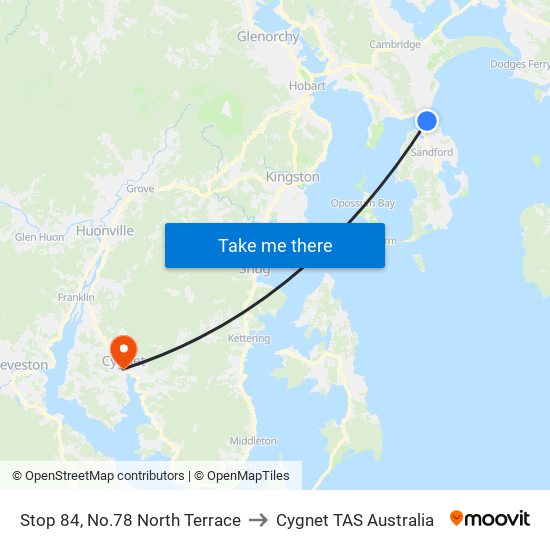 Stop 84, No.78 North Terrace to Cygnet TAS Australia map