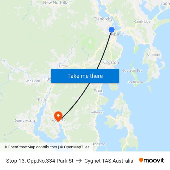 Stop 13, Opp.No.334 Park St to Cygnet TAS Australia map