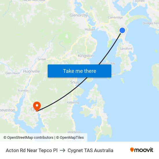Acton Rd Near Tepco Pl to Cygnet TAS Australia map