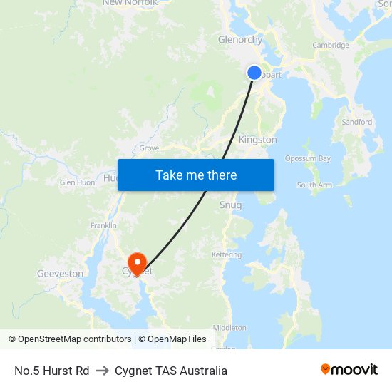 No.5 Hurst Rd to Cygnet TAS Australia map