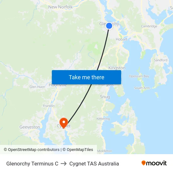 Glenorchy Terminus C to Cygnet TAS Australia map