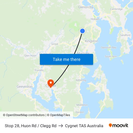 Stop 28, Huon Rd / Clegg Rd to Cygnet TAS Australia map