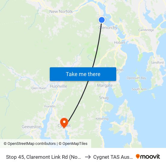 Stop 45, Claremont Link Rd (North Side) to Cygnet TAS Australia map