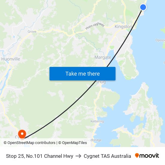 Stop 25, No.101 Channel Hwy to Cygnet TAS Australia map